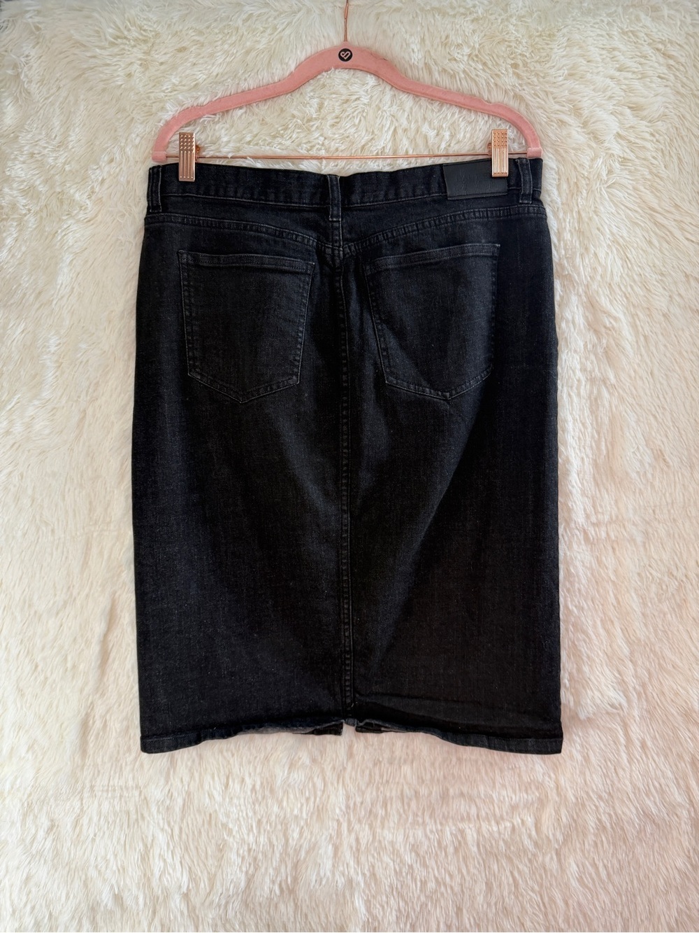 Lauren Ralph Lauren Boho Jean Midi Pencil Skirt 10 Black Wash Denim Front Slit - Picture 4 of 7